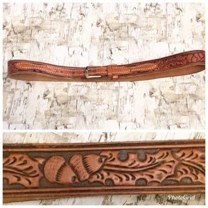 Leather Hand Tooled Brown Artisan Belt 34”